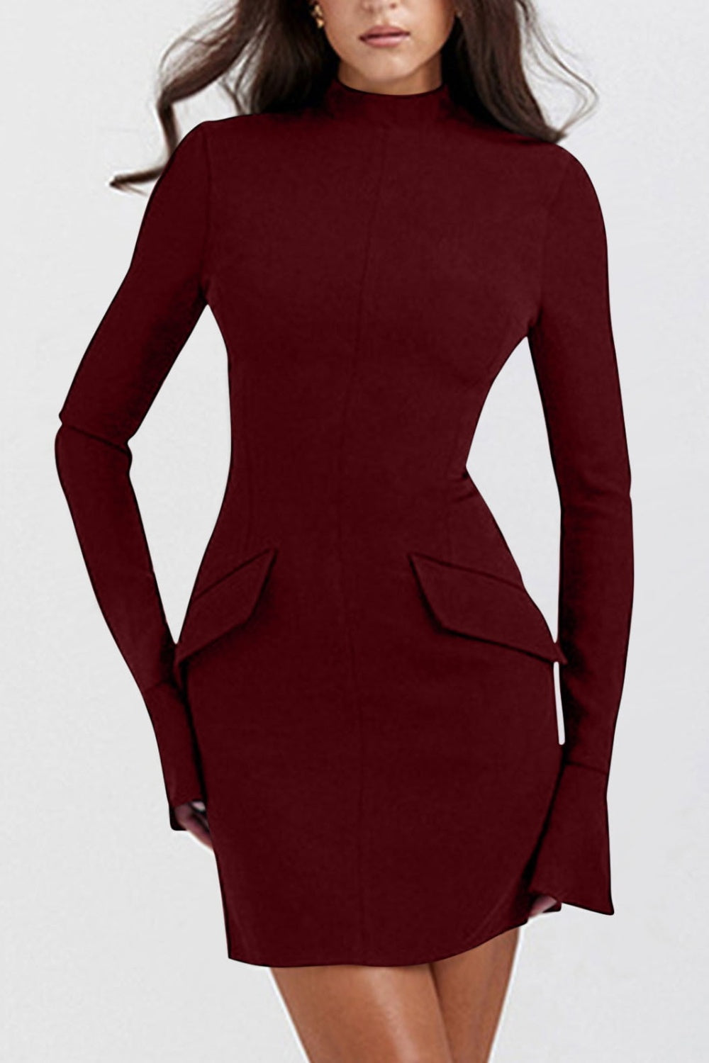 Mock Neck Long Sleeve Mini Dress - Siennasass