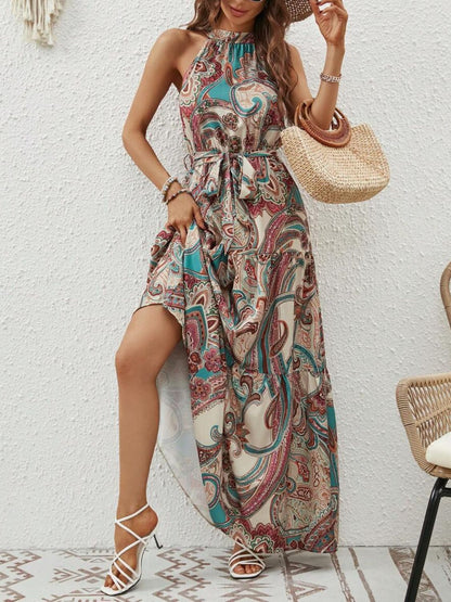 Tied Slit Floral Sleeveless Dress - Siennasass