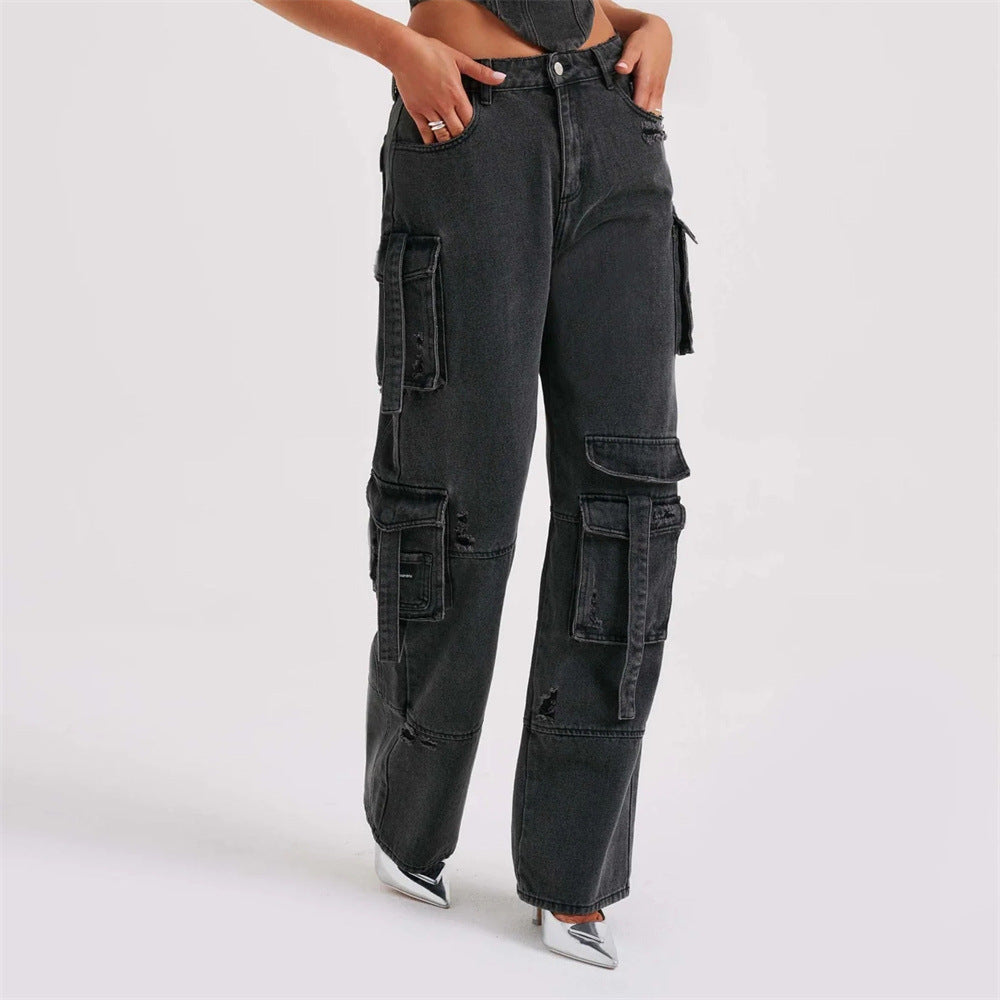 Jeanshose mit niedrigem Bund und Taschennähten