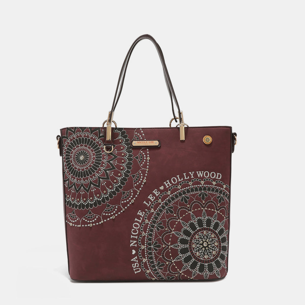 Nicole Lee USA Metallic Stitching Embroidery Inlaid Rhinestone Tote Bag - Siennasass