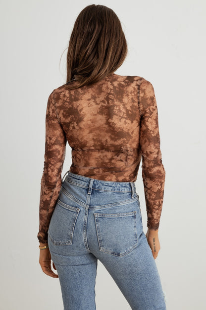 HERA COLLECTION Abstract Mesh Lace-Up Long Sleeve Bodysuit - Siennasass