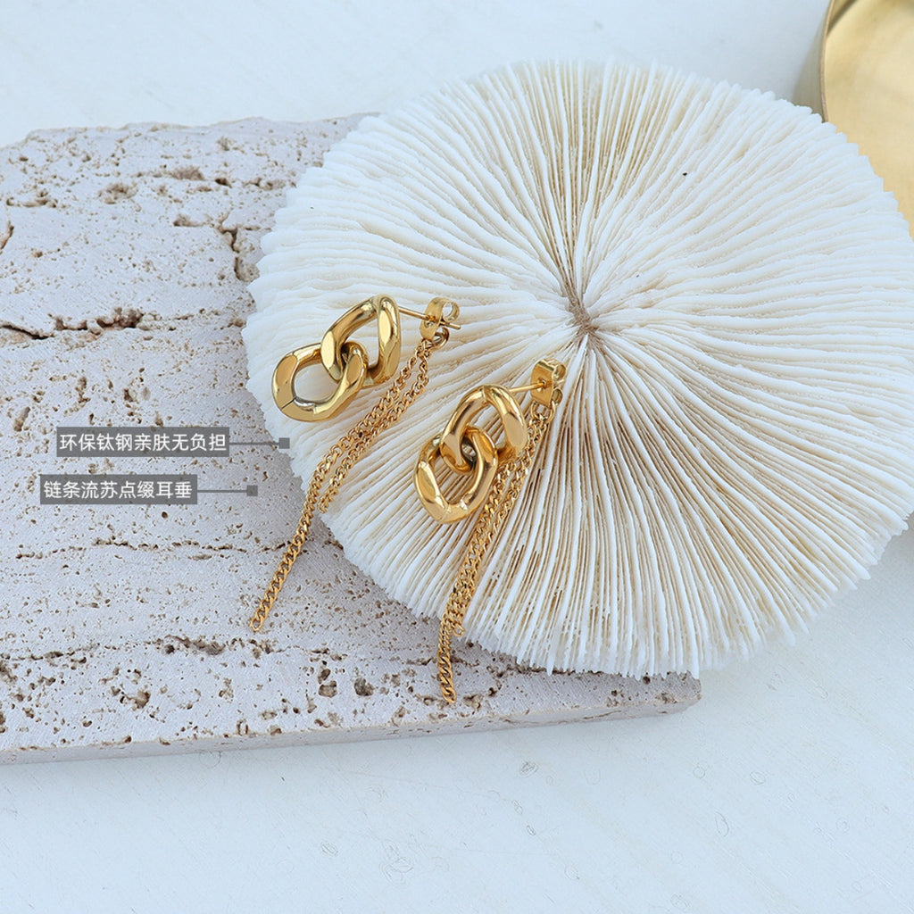 Titanium Steel Chain Shape Earrings - Siennasass