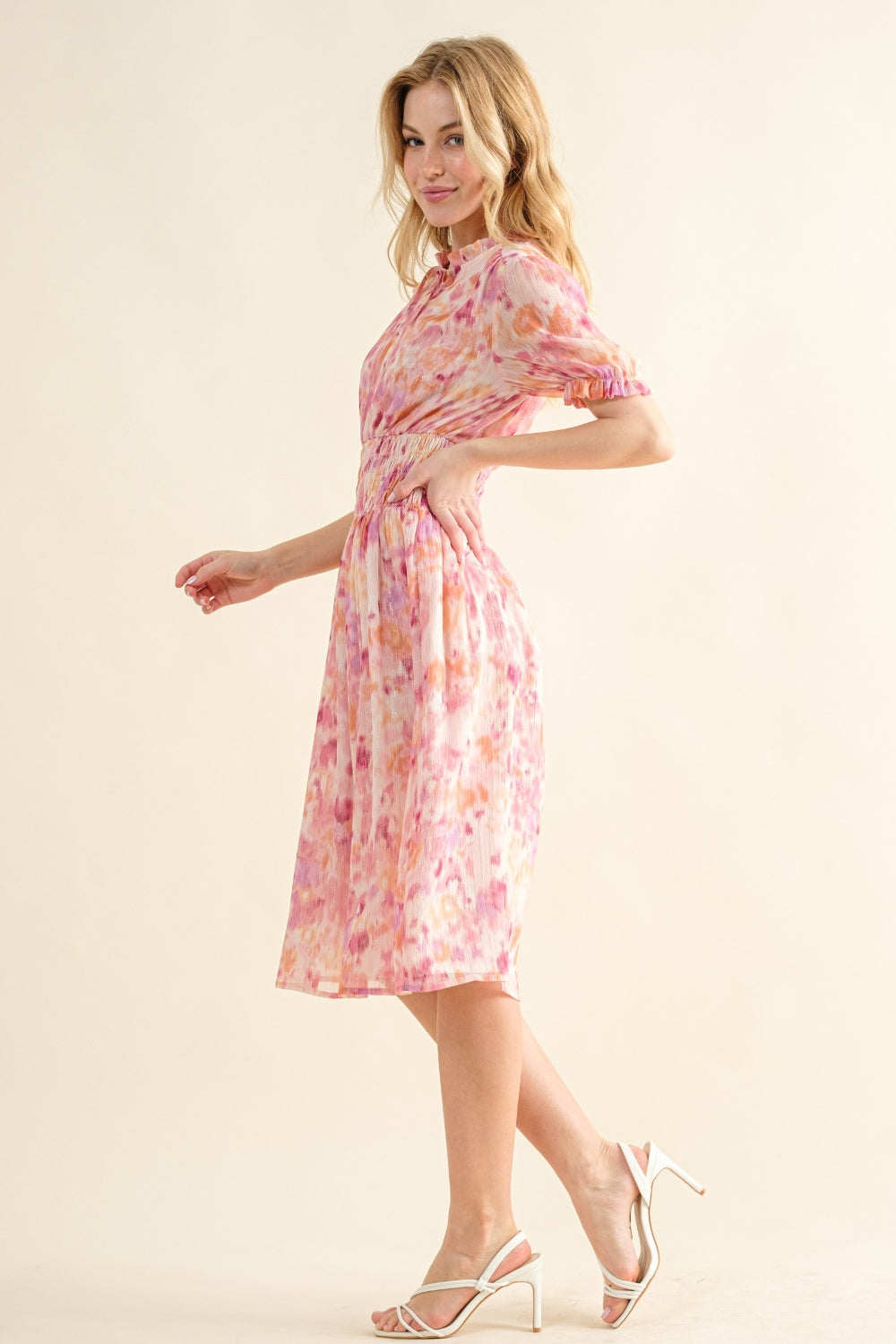 And The Why Full Size Smocked Waist Printed Midi Dress - Siennasass