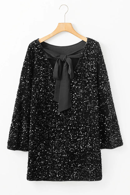 Sequin Round Neck Long Sleeve Mini Dress - Siennasass
