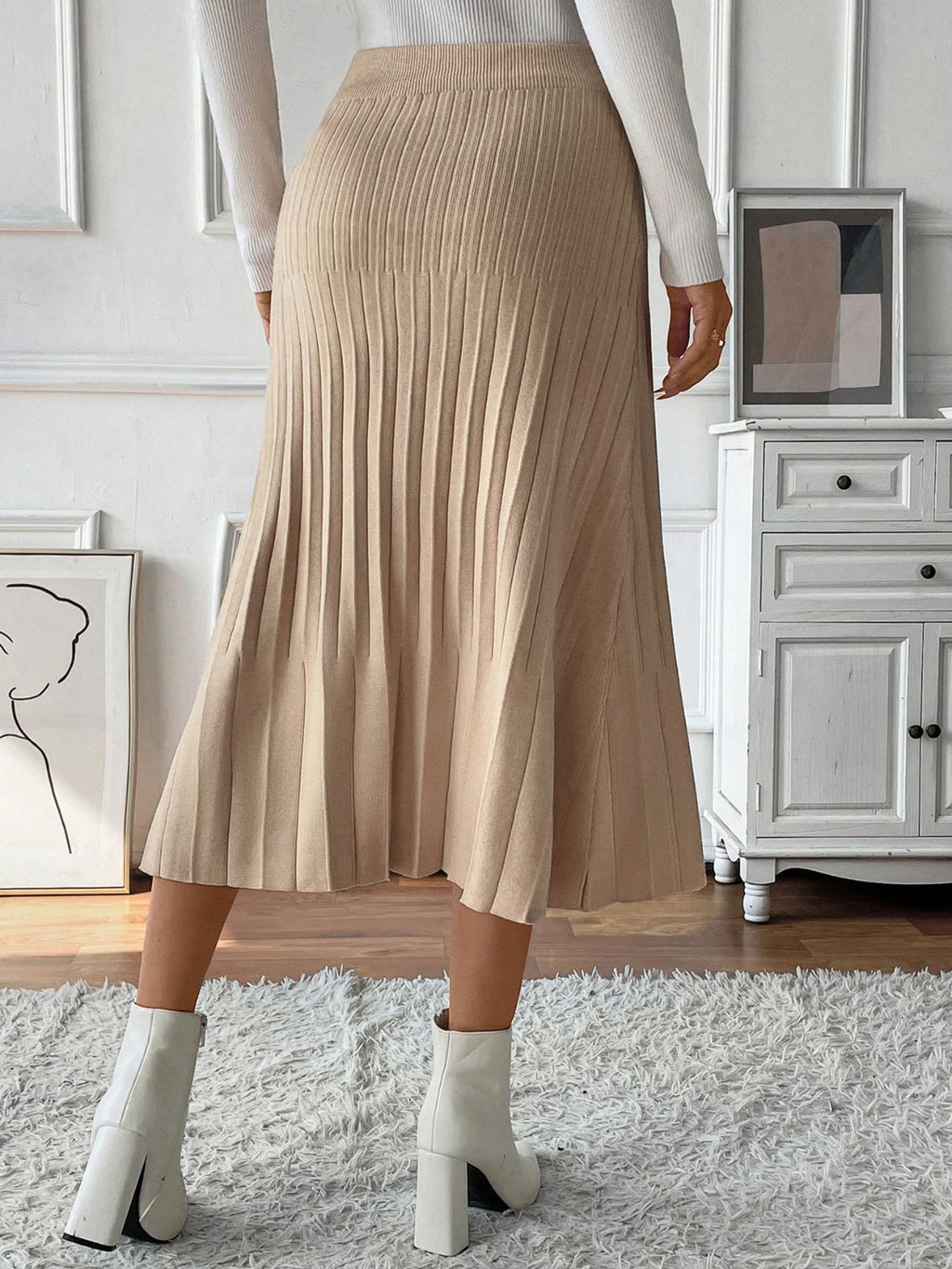 Perfee Pleated Midi Sweater Skirt - Siennasass