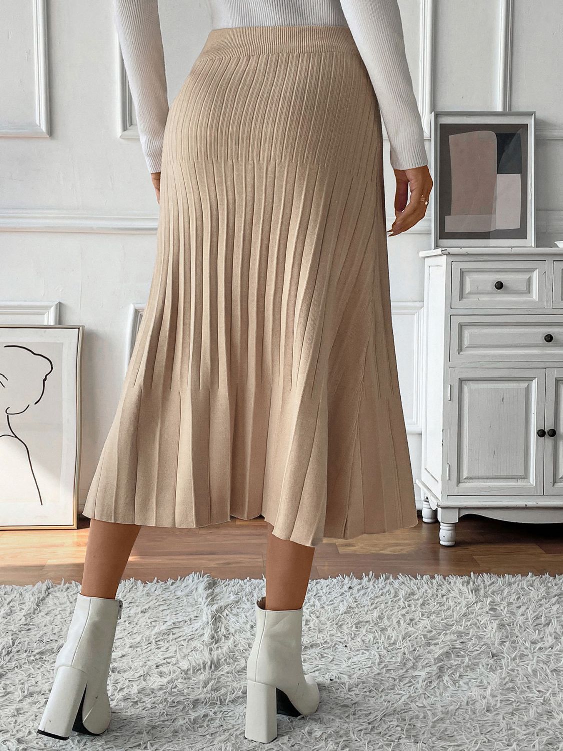 Perfee Pleated Midi Sweater Skirt - Siennasass