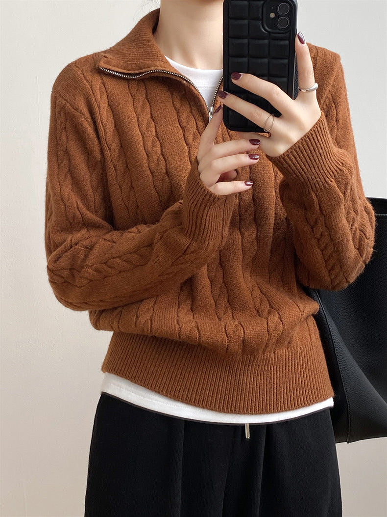 Cable-Knit Half Zip Long Sleeve Sweater - Siennasass