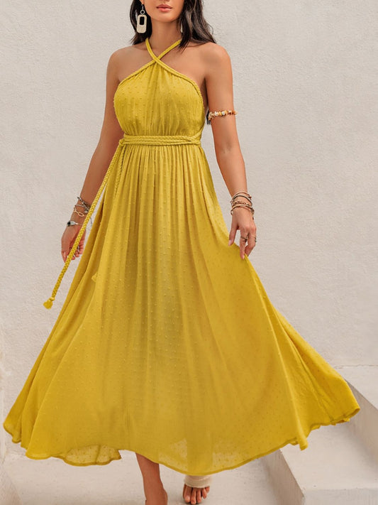 Swiss Dot Backless Sleeveless Maxi Dress - Siennasass