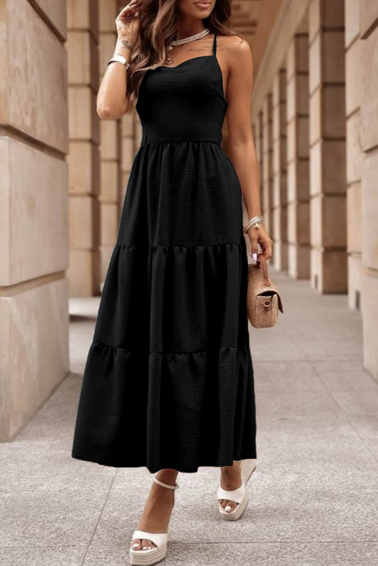 Tiered Crisscross Spaghetti Strap Dress - Siennasass