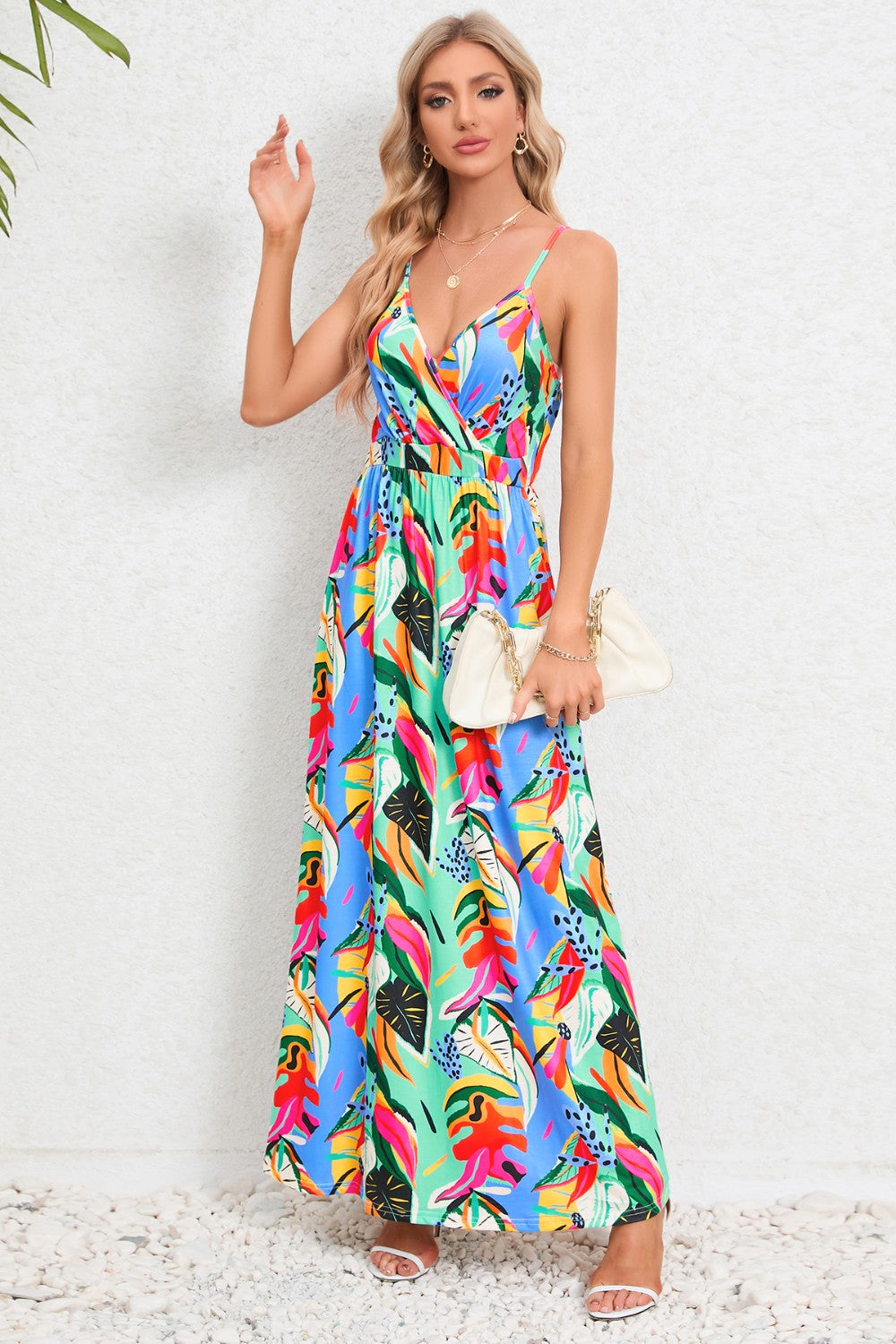 Printed Surplice Maxi Cami Dress - Siennasass