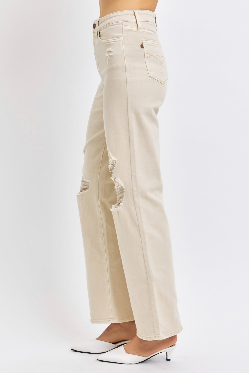 Judy Blue Full Size High Waist Distressed Wide Leg Jeans - Siennasass