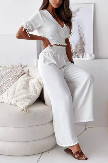 Surplice Short Sleeve Top and Pants Set - Siennasass