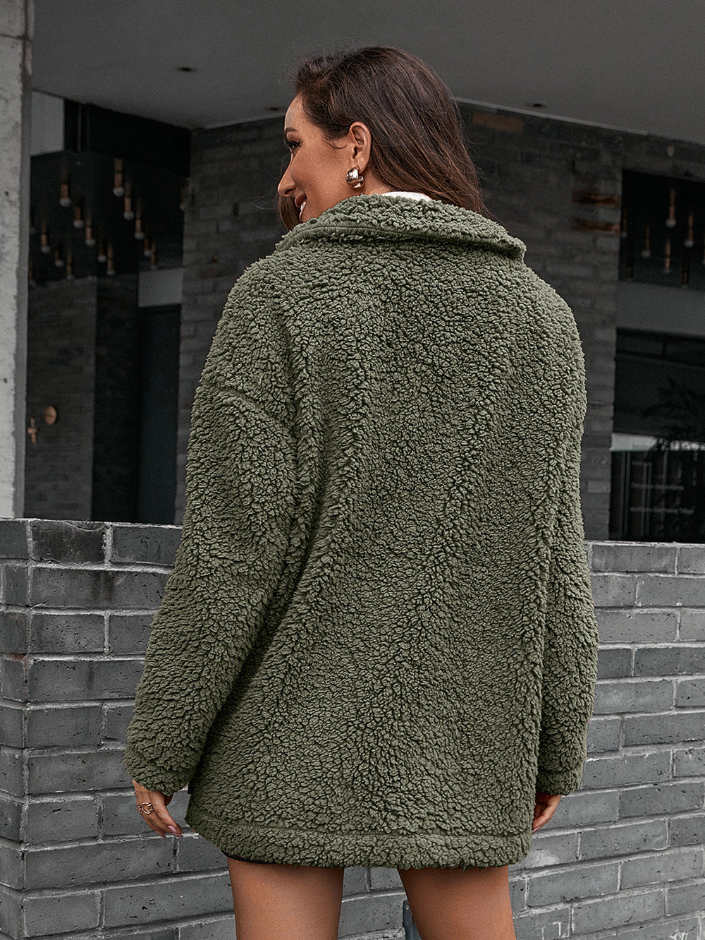 Zip-Up Collared Teddy Jacket - Siennasass