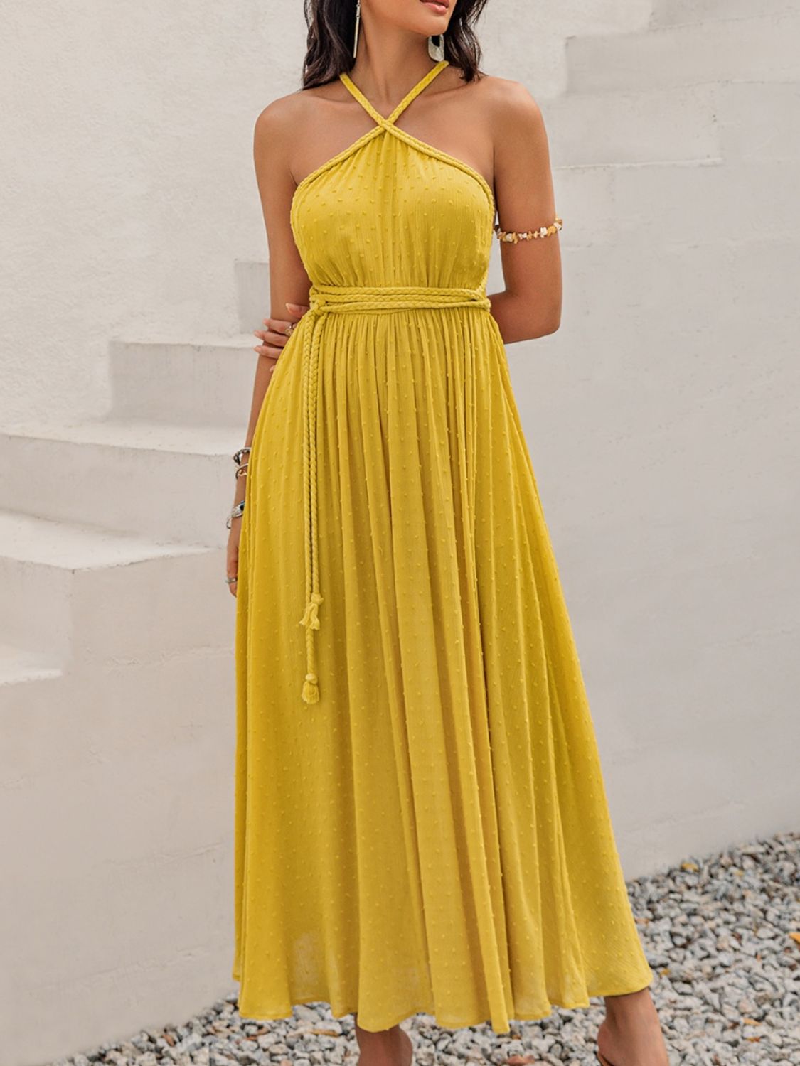 Swiss Dot Backless Sleeveless Maxi Dress - Siennasass