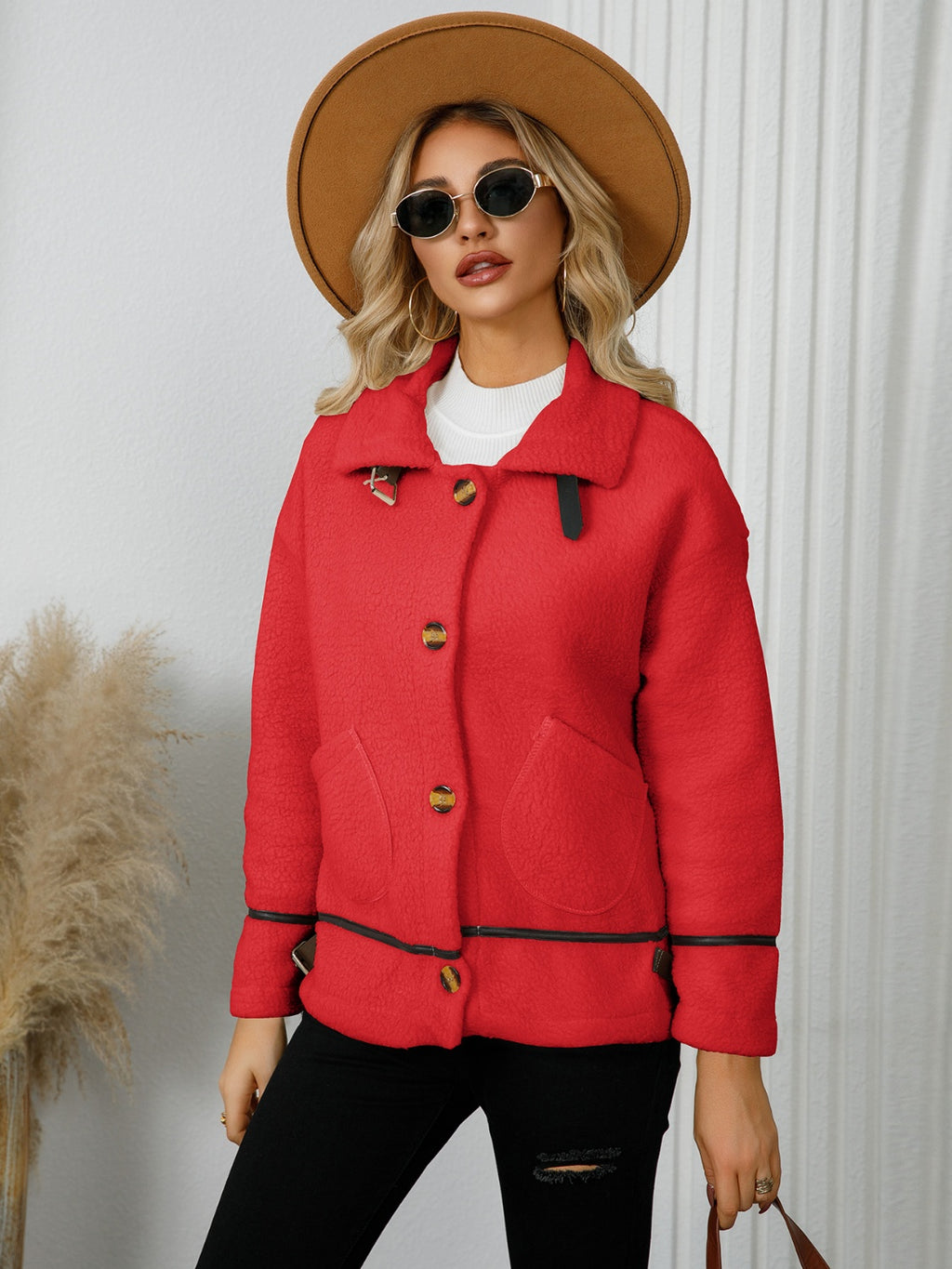 Pocketed Button Down Collared Neck Jacket - Siennasass