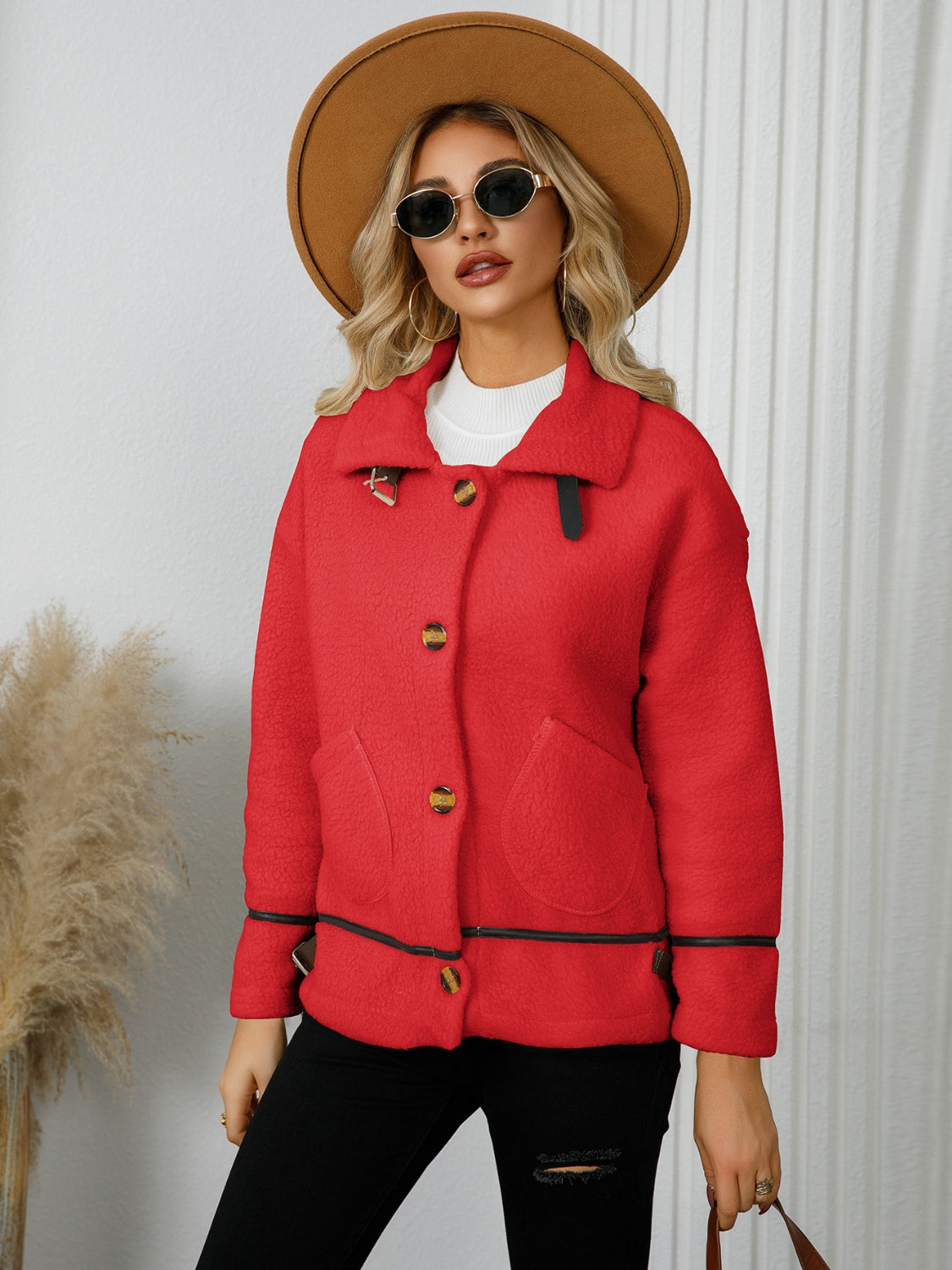 Pocketed Button Down Collared Neck Jacket - Siennasass