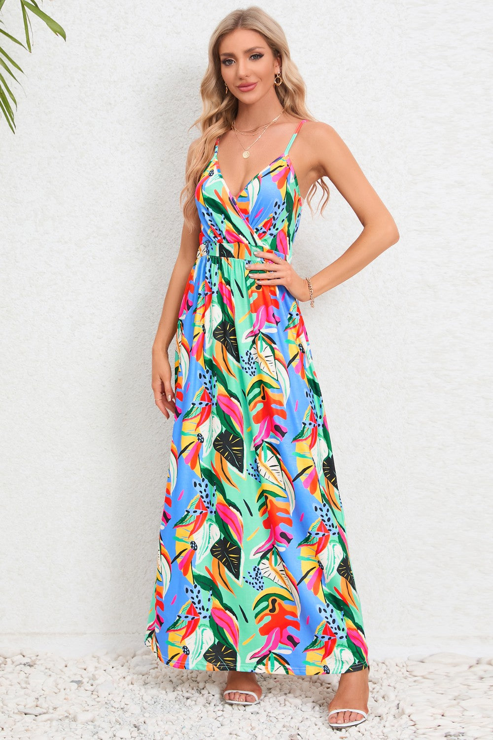 Printed Surplice Maxi Cami Dress - Siennasass