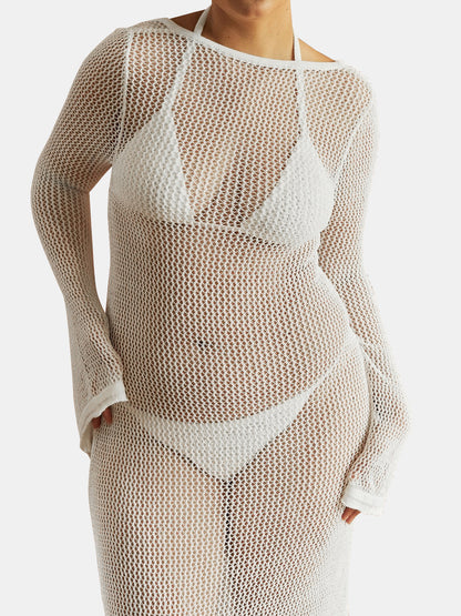 Openwork Backless Flare Sleeve Cover-Up Dress - Siennasass