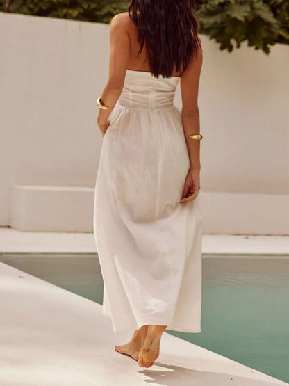Devine gerafftes Neckholder-Midikleid