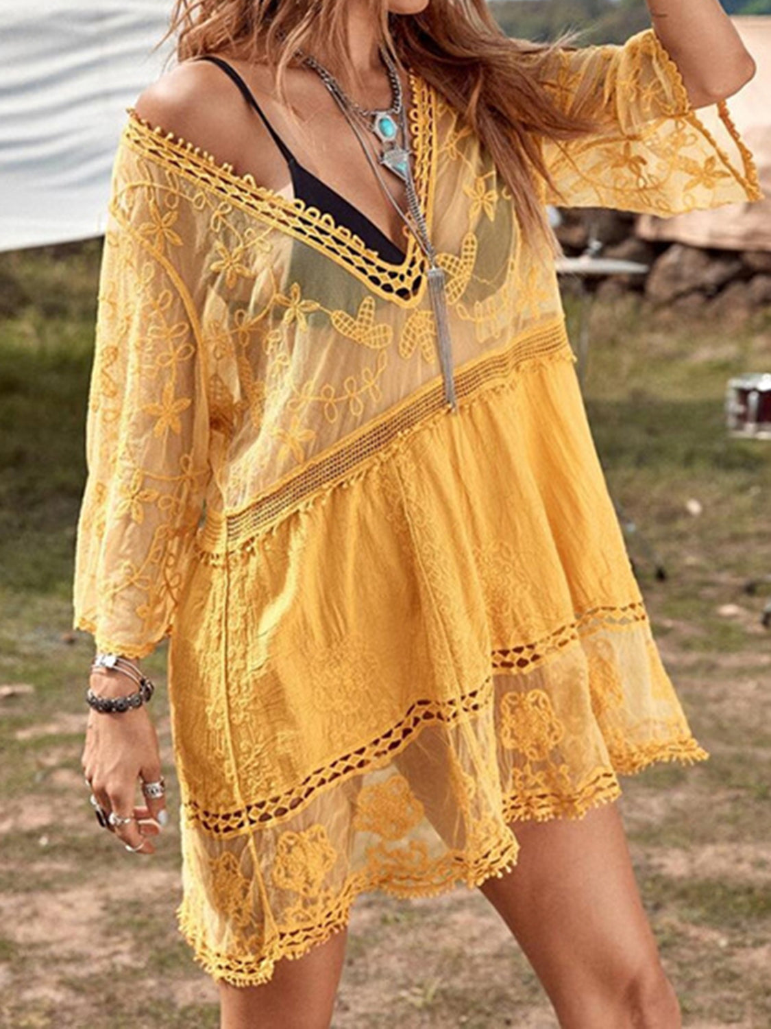 Lace Detail Plunge Cover-Up Dress - Siennasass