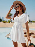 Smocked V-Neck Short Sleeve Dress - Siennasass