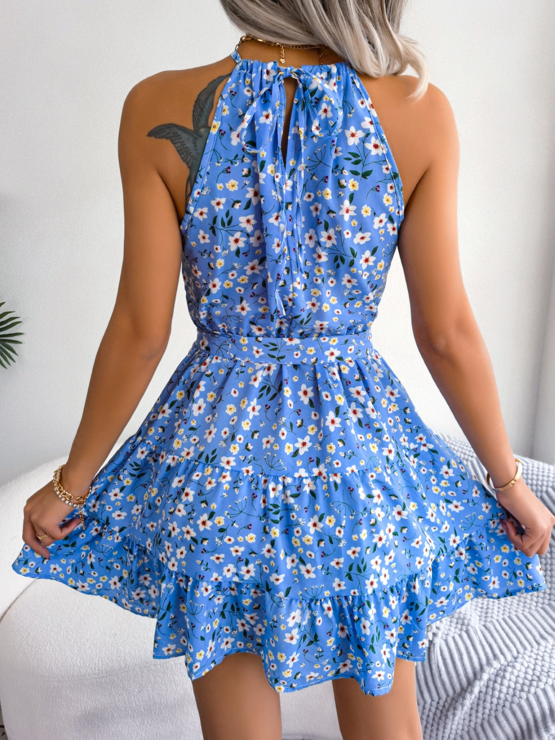 Tied Printed Grecian Neck Mini Dress - Siennasass