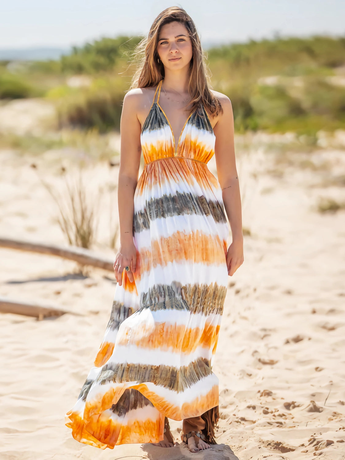 Tie-Dye Halter Neck Sleeveless Dress - Siennasass