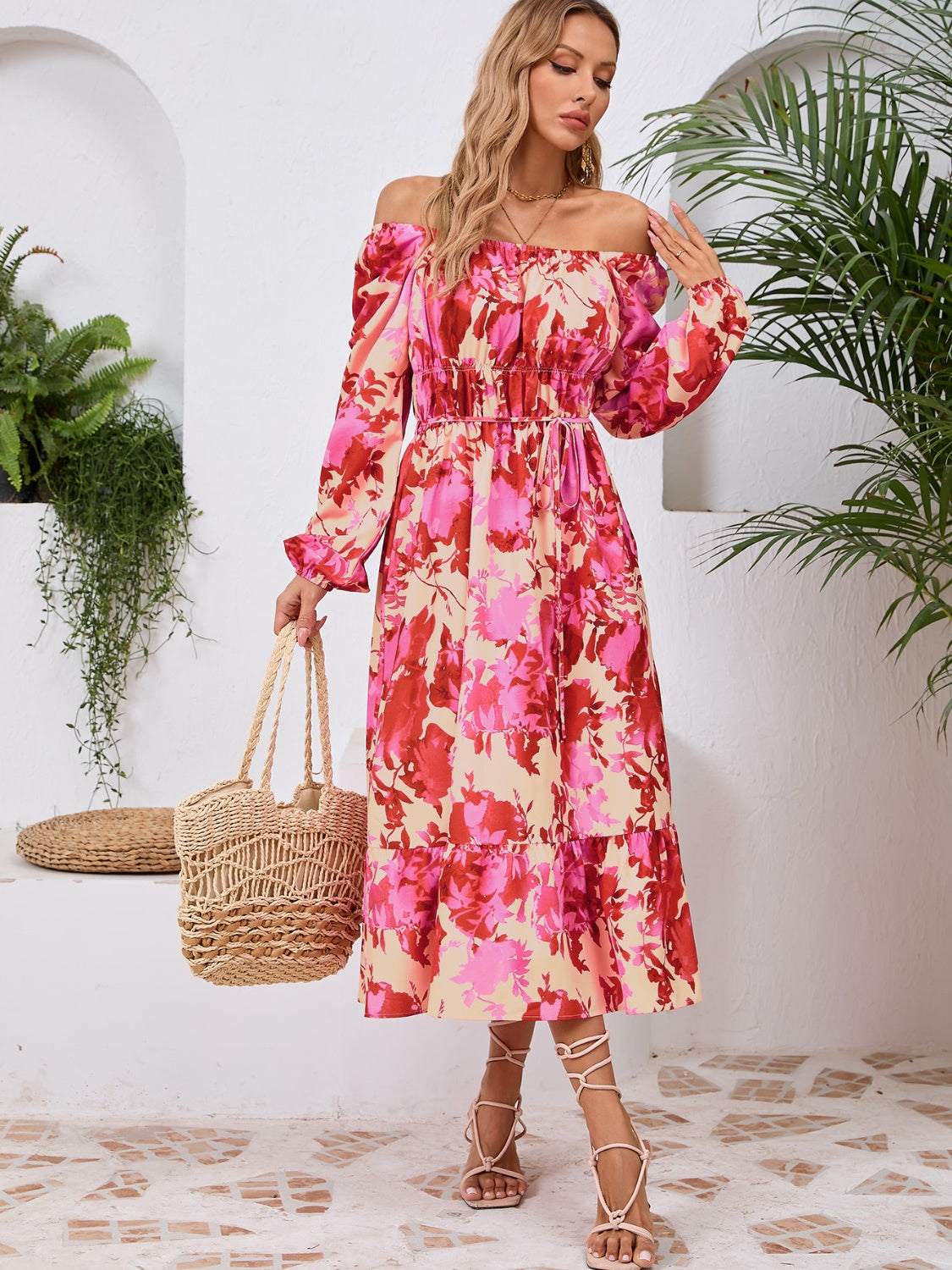 Printed Long Sleeve Midi Dress - Siennasass