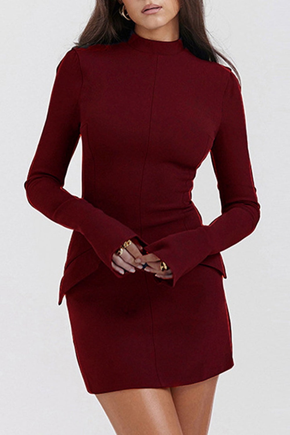 Mock Neck Long Sleeve Mini Dress - Siennasass