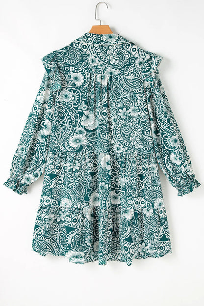 Plus Size Ruffled Printed Flounce Sleeve Dress - Siennasass