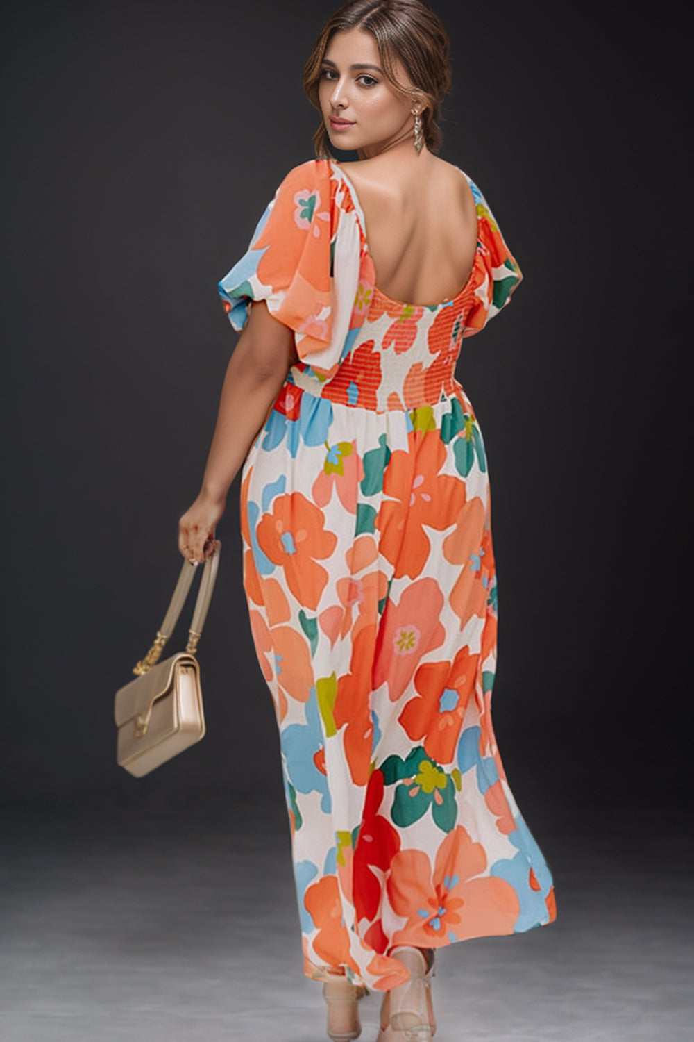 Plus Size Printed Short Sleeve Dress - Siennasass