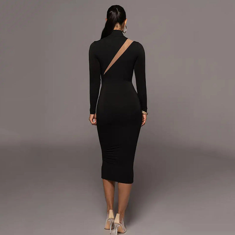 Round Neck Long Sleeve Stitching Dress Women - Siennasass