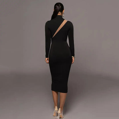 Round Neck Long Sleeve Stitching Dress Women - Siennasass