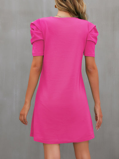 Round Neck Puff Sleeve Mini Dress - Siennasass