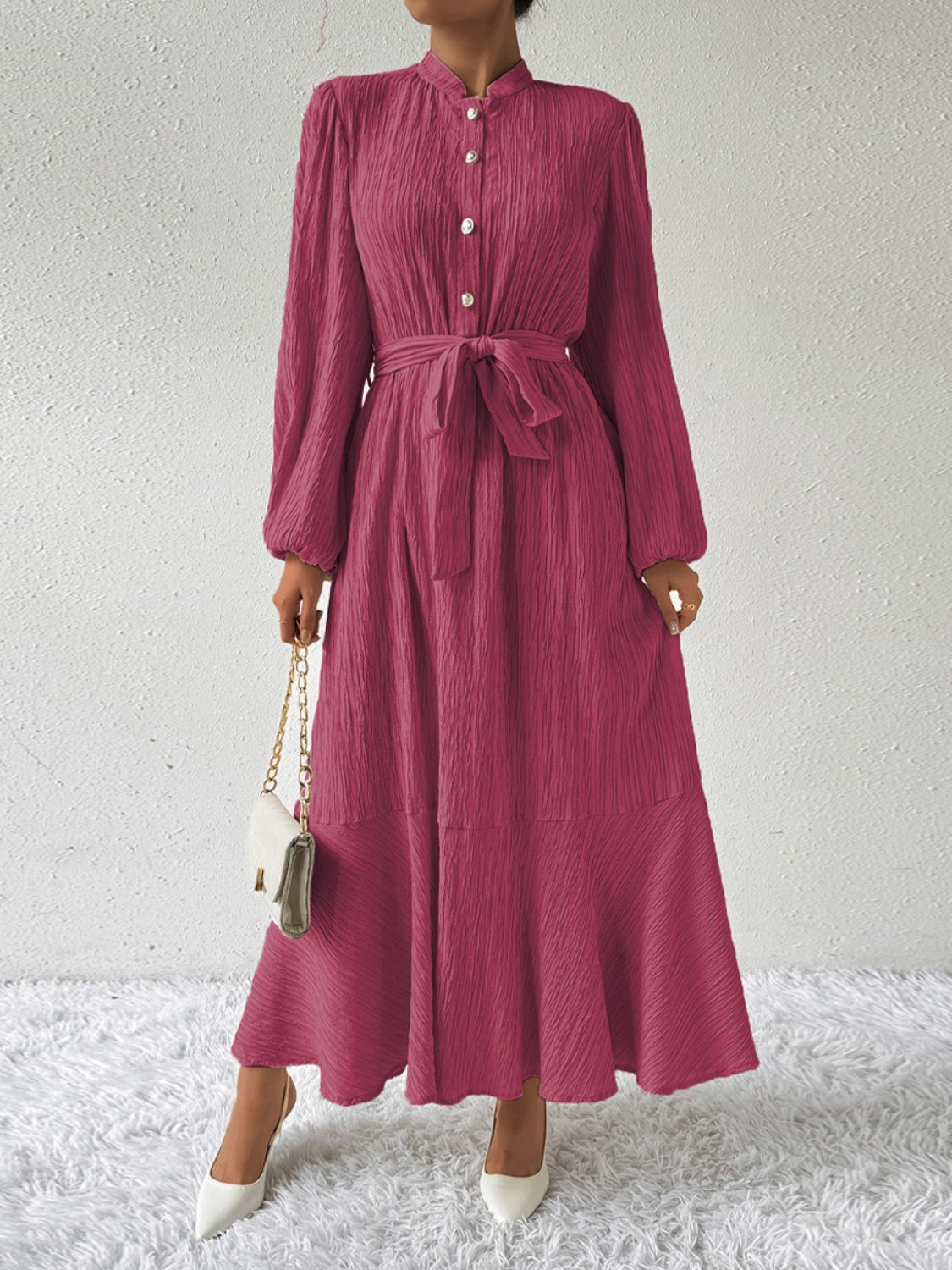 Tie Waist Long Sleeve Dress - Siennasass