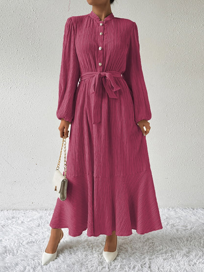 Tie Waist Long Sleeve Dress - Siennasass