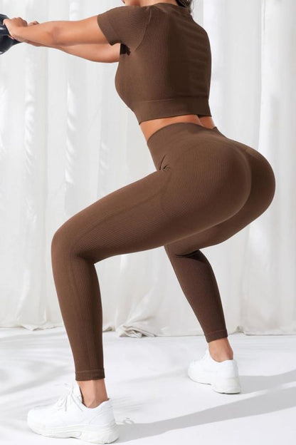V-Neck Crop Top and High Waistband Long Active Pants - Siennasass