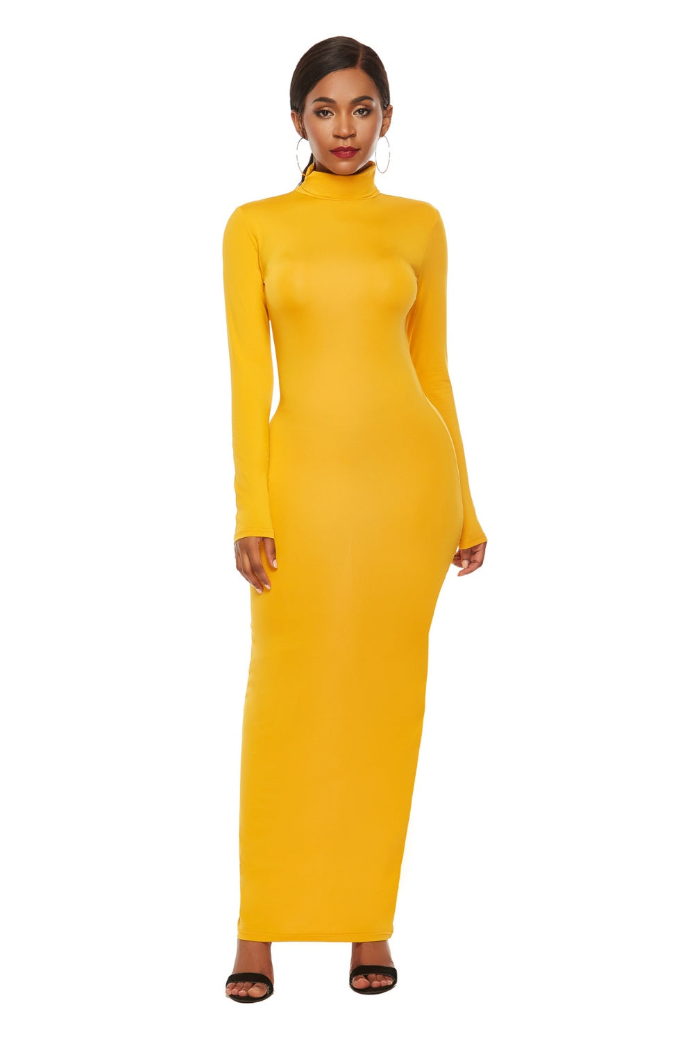 Mock Neck Long Sleeve Maxi Slim Dress - Siennasass