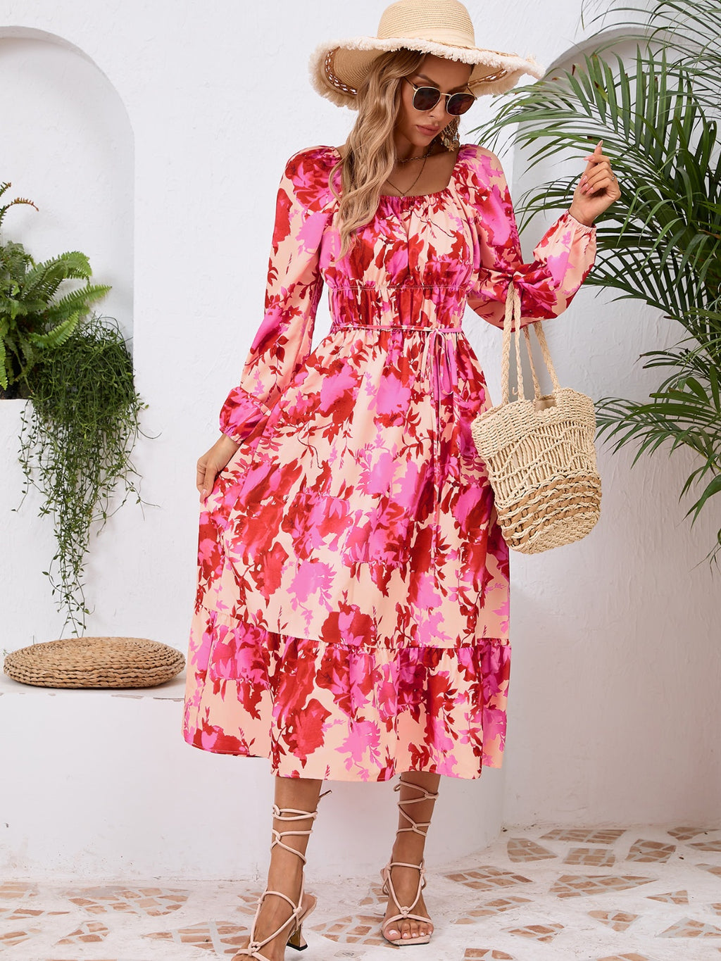 Printed Long Sleeve Midi Dress - Siennasass