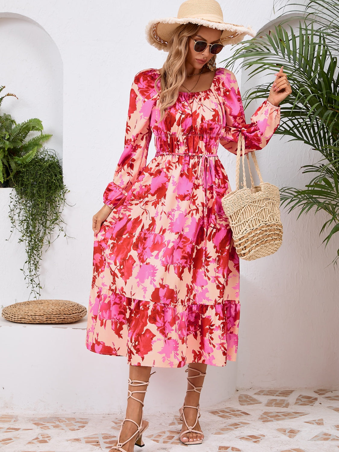 Printed Long Sleeve Midi Dress - Siennasass