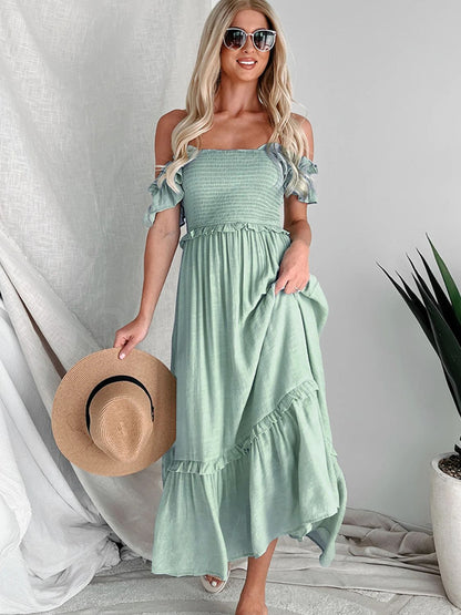 Frill Smocked Off-Shoulder Ruffle Sleeve Dress - Siennasass