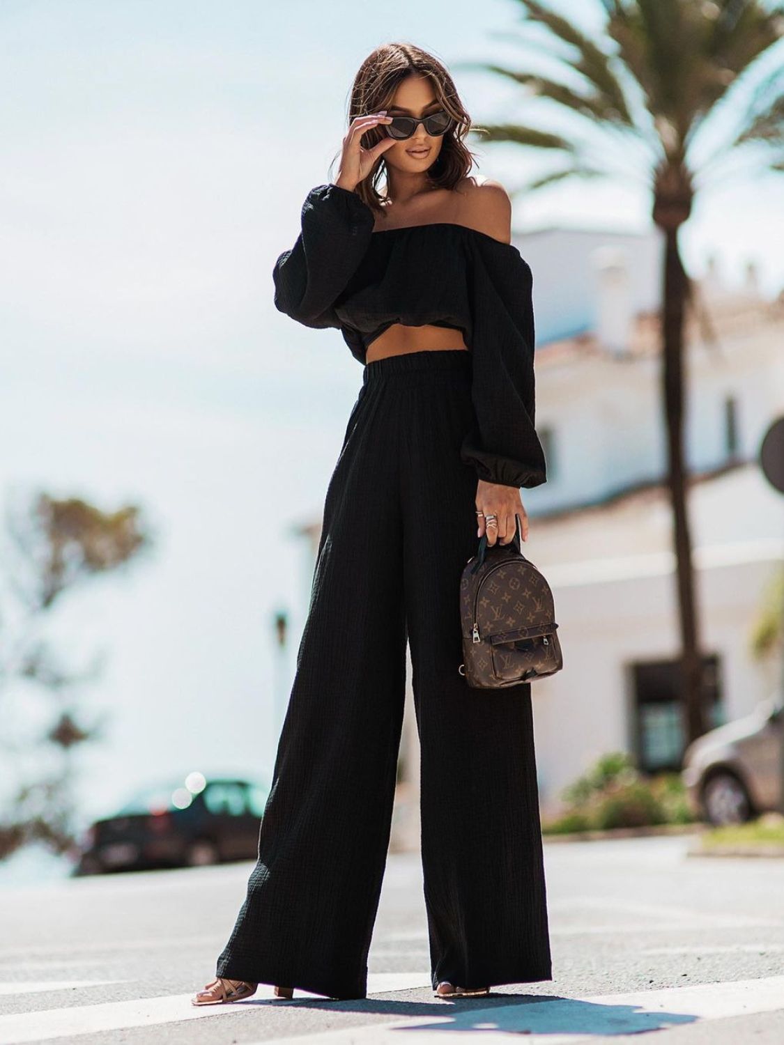 Off Shoulder Long Sleeve Top and Pants Set - Siennasass