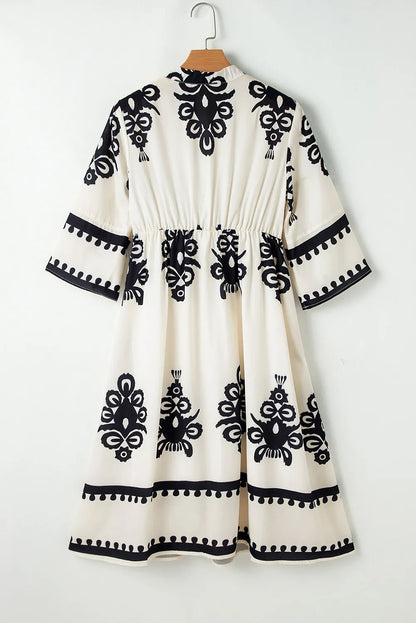 Printed Half Sleeve Knee Length Dress - Siennasass