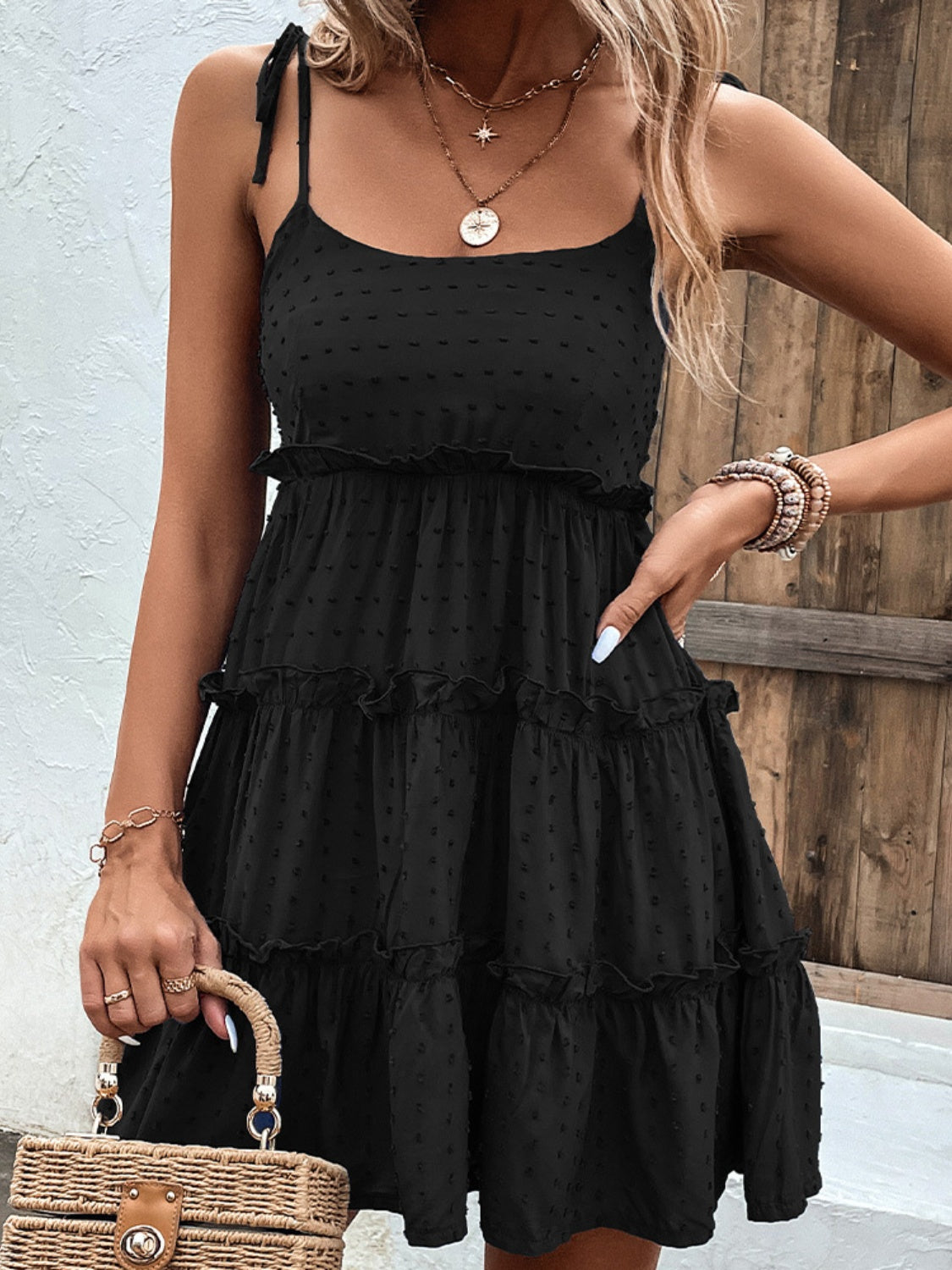 Frill Spaghetti Strap Tiered Dress - Siennasass