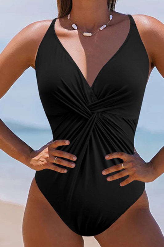 Twisted Crisscross V-Neck One-Piece Swimwear - Siennasass