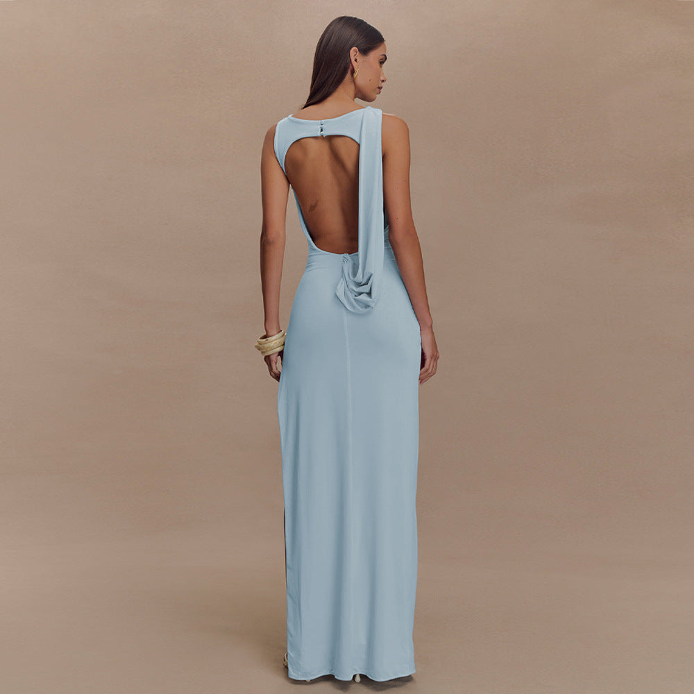 Sleeveless Round Neck Backless Dress
