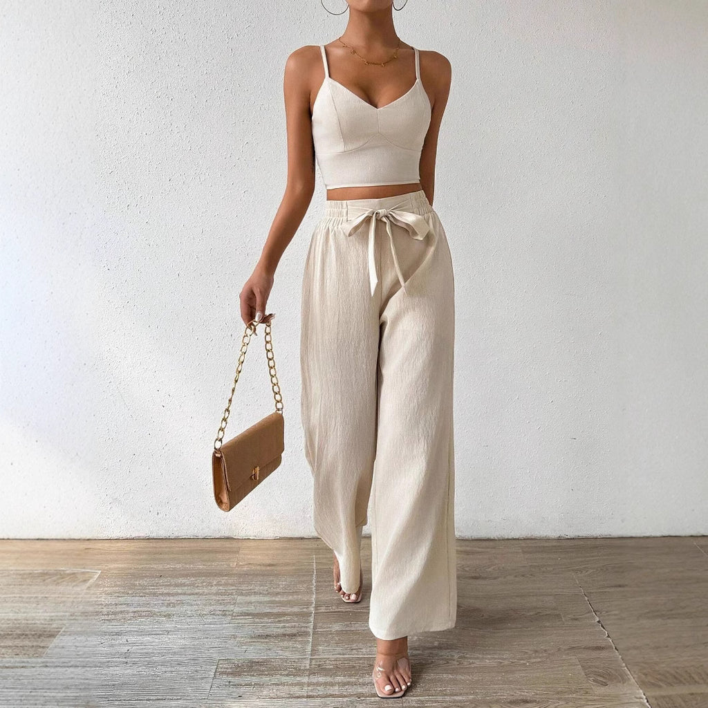 Bra Cup With Top Stretchy Straight-leg Pants Suit