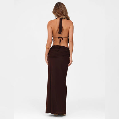 Halter Cut-out Tied Top High Waist Hip Skirt Suit