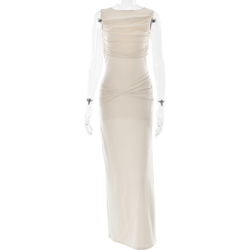 Sleeveless Round Neck Backless Dress