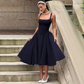 Sling Square Collar Sexy Backless Waist Trimming Dress